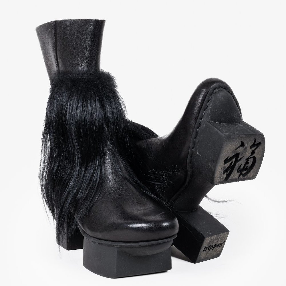 Trippen Happy Freak Black Leather Block Boots